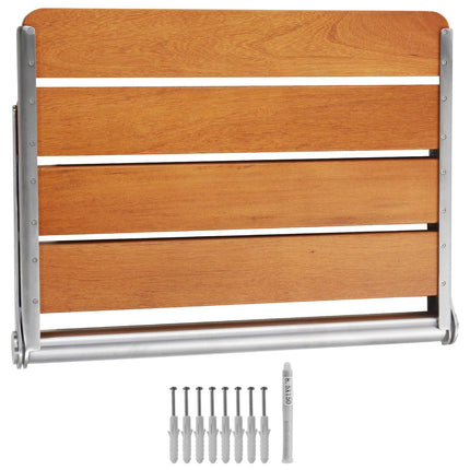 Folding Teak Shower Seat, Wall Mounted, 500 lb