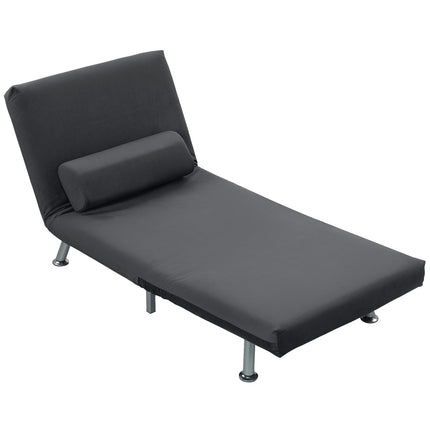 Folding Sleeper Chair, Velvet Look, Adjustable Backrest, Dark Gray