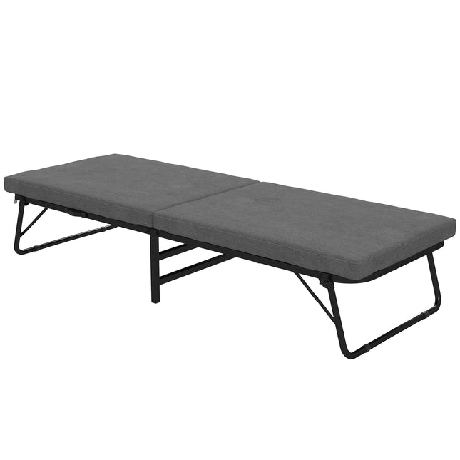 Sulankstoma lova 70 x 190 cm sulankstoma svečių lova su 7 cm putplasčio čiužiniu, reguliuojamu galvūgaliu, kelioninė lova su ratukais, lino imitacija, metalinis rėmas biurui, svečių kambariui, tamsiai pilka