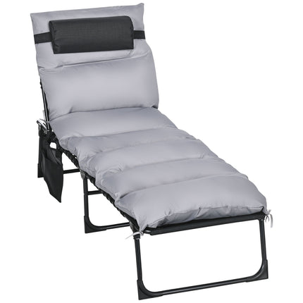 Folding camping bed with bag - Adjustable to 120 kg, light grey