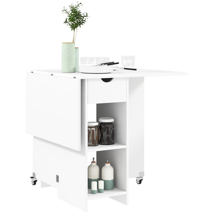 Sulankstomas valgomojo stalas, mobilus virtuvės stalas 2-4 asmenims su atviromis lentynomis, 1 stalčius, sulankstomas stalas mažiems kambariams, valgomasis 114,5 x 70 x 75 cm, baltas