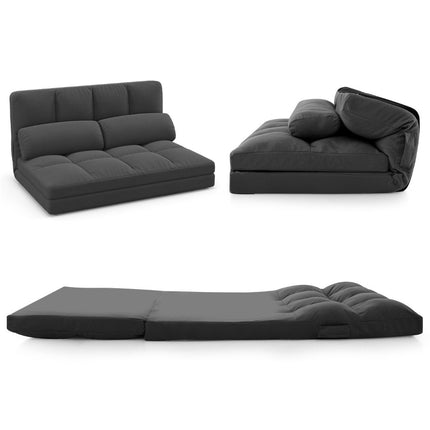 Sulankstoma grindų sofa 3 viename sofa-lova su miegojimo funkcija ir reguliuojamu atlošu, tamsiai pilka