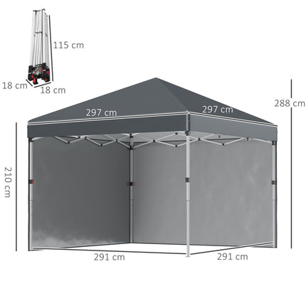 Sulankstoma paviljonė 2,97 x 2,97 m su šoninėmis sienomis, UV apsauganti kempingo palapinė, vakarėlių palapinė su smėlio maišu, tamsiai pilka plieno, sodui ir terasai
