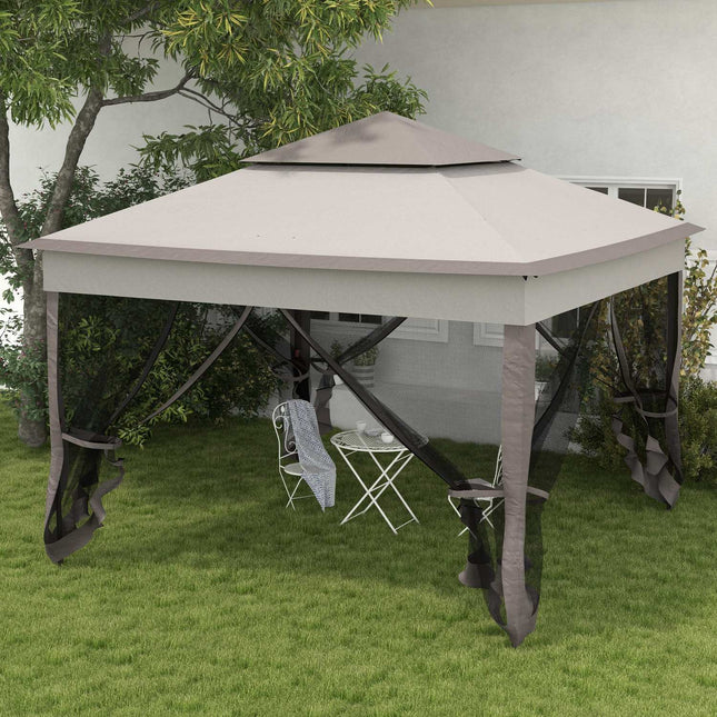 Sulankstoma paviljono sodo palapinė su šoninėmis sienelėmis, išskleidžiama palapinė, 3,25 x 3,25 x 2,65 m, šviesiai pilka, skirta sodo vakarėliams ir renginiams