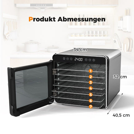 Maisto džiovyklė, 600 W, 7 nerūdijančio plieno padėklai, 24 val. laikmatis