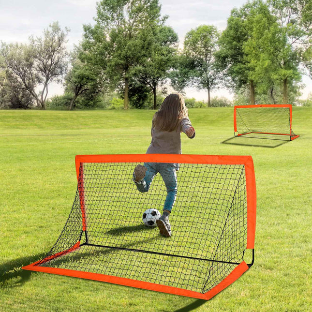 Futbolo vartai, futbolo tinklas, 2 mini vartų rinkinys, sulankstomi, metaliniai, oksfordo audinys, vaikams, lauko, oranžiniai, 183 x 90 x 90 cm