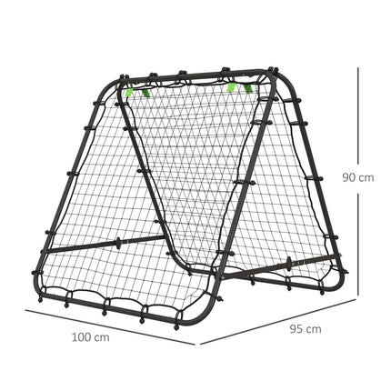Futbolo kamuoliuko atšokimo sieninis tinklas, dvipusis, reguliuojamas 5 lygiais, skirtas futbolo treniruotėms, plienas, juodas, 100 x 95 x 90 cm