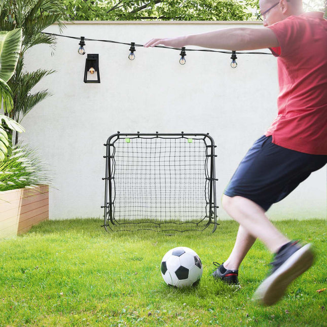 Futbolo kamuoliuko atšokimo sieninis tinklas, dvipusis, reguliuojamas 5 lygiais, skirtas futbolo treniruotėms, plienas, juodas, 100 x 95 x 90 cm