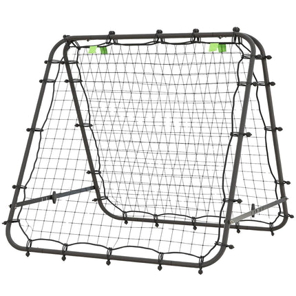 Futbolo kamuoliuko atšokimo sieninis tinklas, dvipusis, reguliuojamas 5 lygiais, skirtas futbolo treniruotėms, plienas, juodas, 100 x 95 x 90 cm