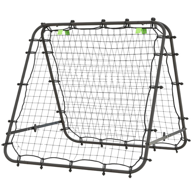 Futbolo kamuoliuko atšokimo sieninis tinklas, dvipusis, reguliuojamas 5 lygiais, skirtas futbolo treniruotėms, plienas, juodas, 100 x 95 x 90 cm