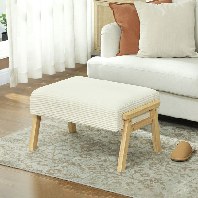 Footstool with Soft Cushion, Corduroy Look, Cream White