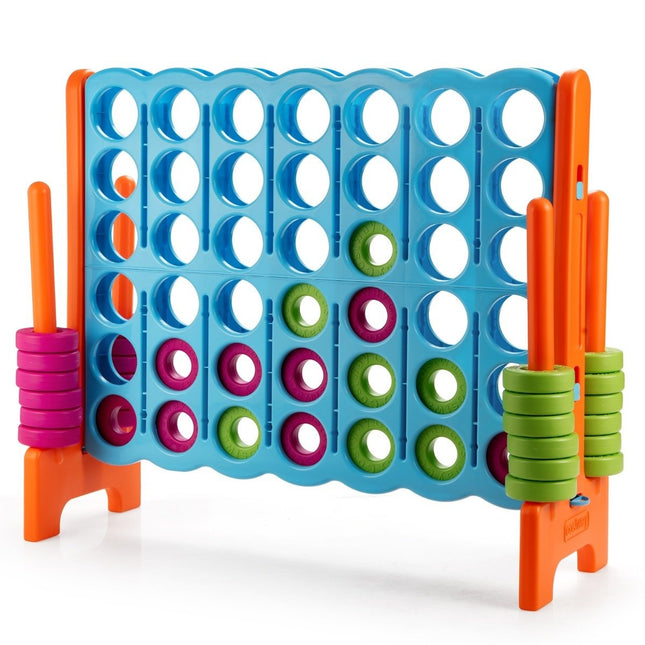 Keturių eilių žaidimas Keturių eilių žaidimas su 42 dideliais žiedais 120 x 42 x 104 cm mėlynas + oranžinis