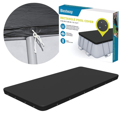 Frame Pool Cover 396 x 185 cm for 404 x 201 cm Pools, Black PVC, Drain Holes