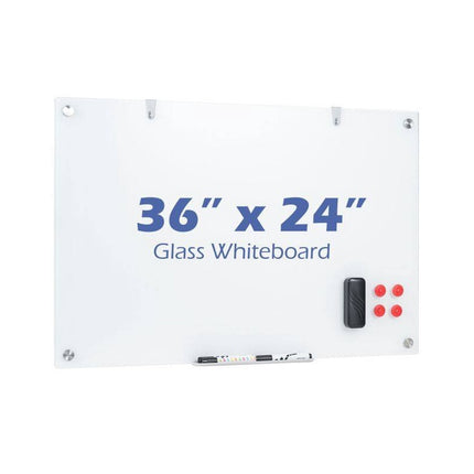Frameless Magnetic Glass Board 36 x 24 Inch with Marker Tray, Ultra White