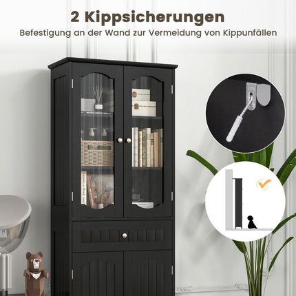 Freestanding Bathroom Cabinet, Black, 4 Doors & Drawer, 160cm