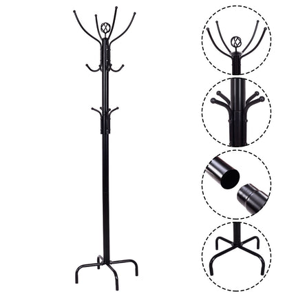 Laisvai pastatoma paltų kabykla, 12 kabliukų, plieninis rėmas, 200 cm