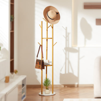 Freestanding Coat Rack, 9 Hooks, Quartz Stone Base