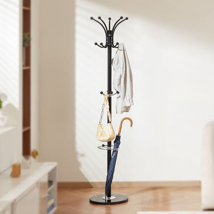 Freestanding Coat Rack With Umbrella Holder, 14 Hooks