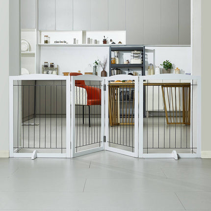 Freestanding Dog Gate, 32 in H x 96.5 in W, 4-Panel, White