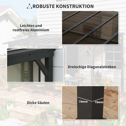 Laisvai pastatoma terasos stoginė, 3x4,3m, polikarbonato stogas