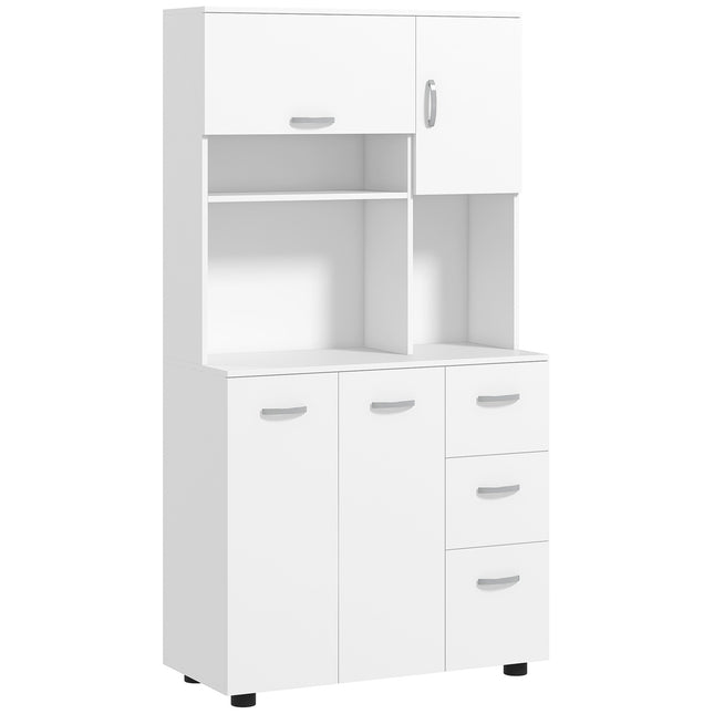 Laisvai pastatoma virtuvės spintelė, 89 x 39,5 x 168 cm, su apsauga nuo apvirtimo, stalčiais, lentynomis, durelėmis, reguliuojamo aukščio lentynomis, MDF, balta