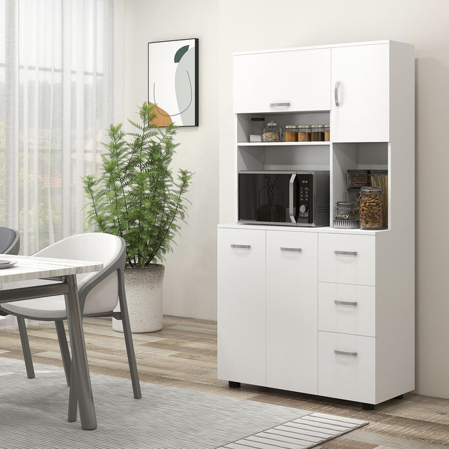 Laisvai pastatoma virtuvės spintelė, 89 x 39,5 x 168 cm, su apsauga nuo apvirtimo, stalčiais, lentynomis, durelėmis, reguliuojamo aukščio lentynomis, MDF, balta