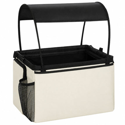 Front Dog Bike Basket with Sun Canopy, Up to 5 kg, Cream White, Shoulder Strap