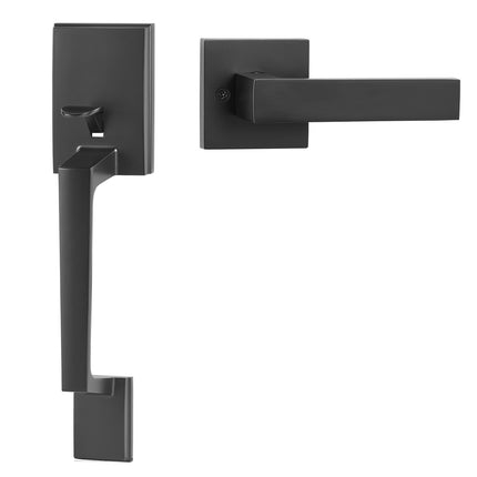 Front Door Handle Set, Square Lever, No Lock, Matte Black