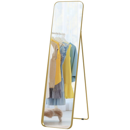 Viso ilgio veidrodis, laisvai pastatomas, pakreipiamas, auksinis metalinis rėmas, 160x40 cm