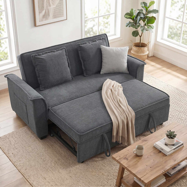 Futono sofa-lova, reguliuojamas atlošas, 2 sėdimos vietos, tamsiai pilka, 2 pagalvės