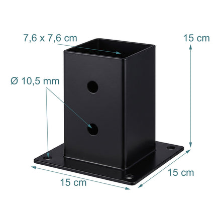 Cinkuoto plieno stulpų atramos, juodos, 4 vnt. pakuotėje, 70 x 150 mm