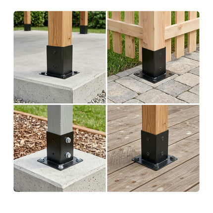 Cinkuoto plieno stulpų atramos, juodos, 4 vnt. pakuotėje, 70 x 150 mm