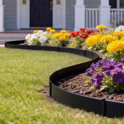 Galvanized Steel Landscape Edging, 6-Pack 40x6 in, Clips, Black