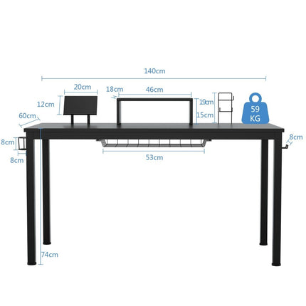 Žaidimų stalas 140 cm žaidimų stalas su monitoriaus lentyna 155 x 60 x 94 cm juodas