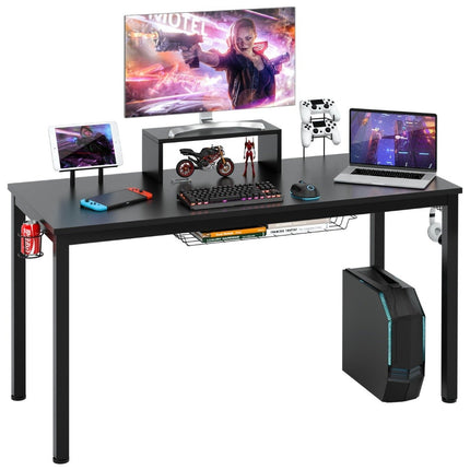 Žaidimų stalas 140 cm žaidimų stalas su monitoriaus lentyna 155 x 60 x 94 cm juodas