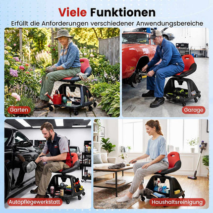 Garažo mechaniko kėdė, 330 svarų, raudona, įrankių dėklas