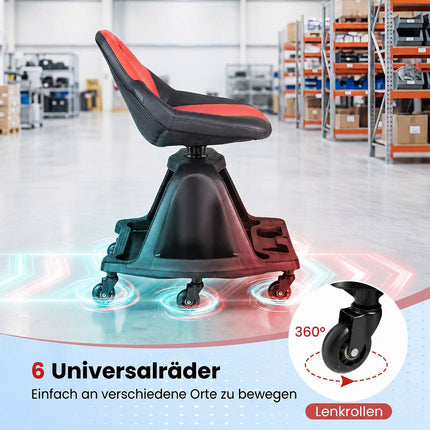 Garažo mechaniko kėdė, 330 svarų, raudona, įrankių dėklas