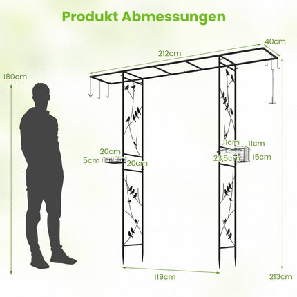 Sodo arka su paukščių lesykla ir vandens dubeniu, juoda, 213 cm