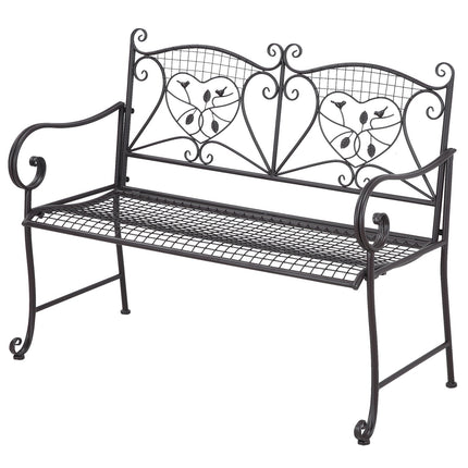 Sodo suoliukas su atlošu, dvivietis, sodo, atsparus oro sąlygoms, senovinio stiliaus, metalas, kavos spalvos, 114 x 53,3 x 91 cm