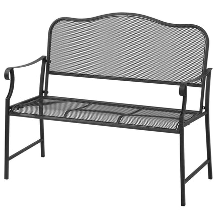 Sodo suoliukas, dvivietis, parko suoliukas, terasos suoliukas, gali išlaikyti iki 220 kg, su atlošais, metalinis, juodas, 113 x 58 x 98 cm