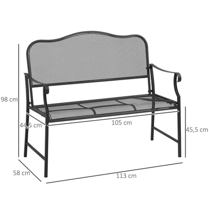Sodo suoliukas, dvivietis, parko suoliukas, terasos suoliukas, gali išlaikyti iki 220 kg, su atlošais, metalinis, juodas, 113 x 58 x 98 cm