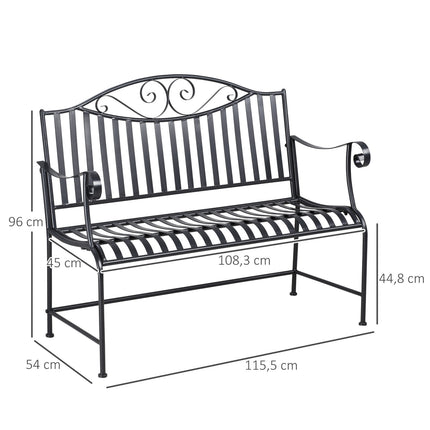 Sodo suoliukas, 2 asmenims, parko suoliukas, porankiai, metalinis suoliukas, sodo balkonas, kiemas, iki 220 kg, pilkas, 155 x 54 x 96 cm