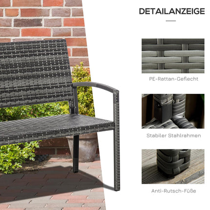 Garden bench – Rattan look, steel frame, 2-person, grey