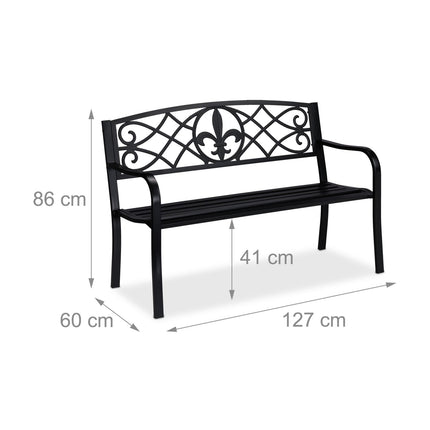 Sodo suoliukas su fleur de lis atlošu, juodo metalo