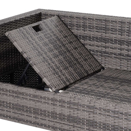 Sodo baldų komplektas, 3 dalių, sofa, staliukas, 5 pakopų, pilkas, pe rotangas