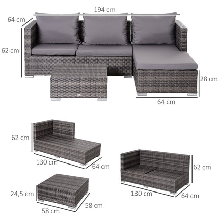 Sodo baldų komplektas, 3 dalių, sofa, staliukas, 5 pakopų, pilkas, pe rotangas