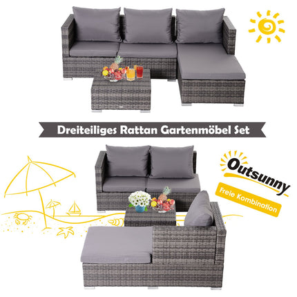 Sodo baldų komplektas, 3 dalių, sofa, staliukas, 5 pakopų, pilkas, pe rotangas