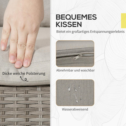 Sodo baldų komplektas, 4 asmenims, poliratanas, atsparus oro sąlygoms, nuimami užvalkalai, pilkas, smėlio spalvos