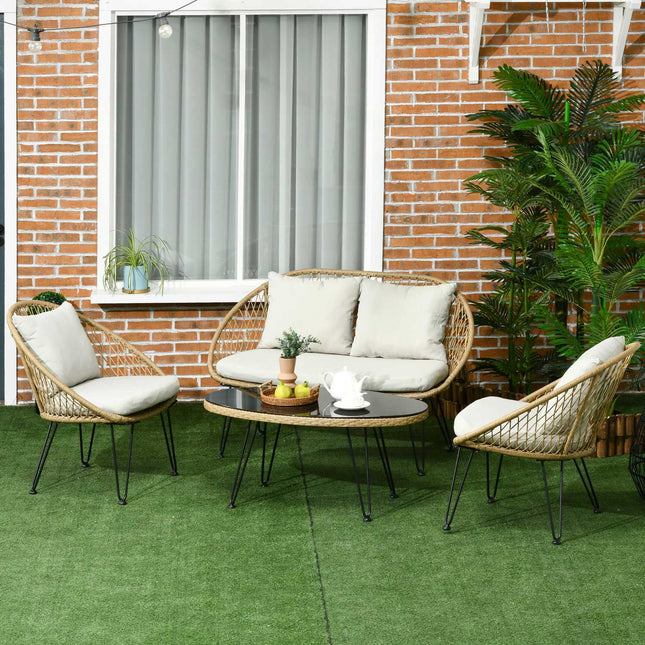 Sodo baldų komplektas, sėdimoji dalis su pagalvėlėmis, sėdimoji dalis su 2 kėdėmis, 1 kavos staliukas, 1 dvivietė sodo sofa, poilsio baldai