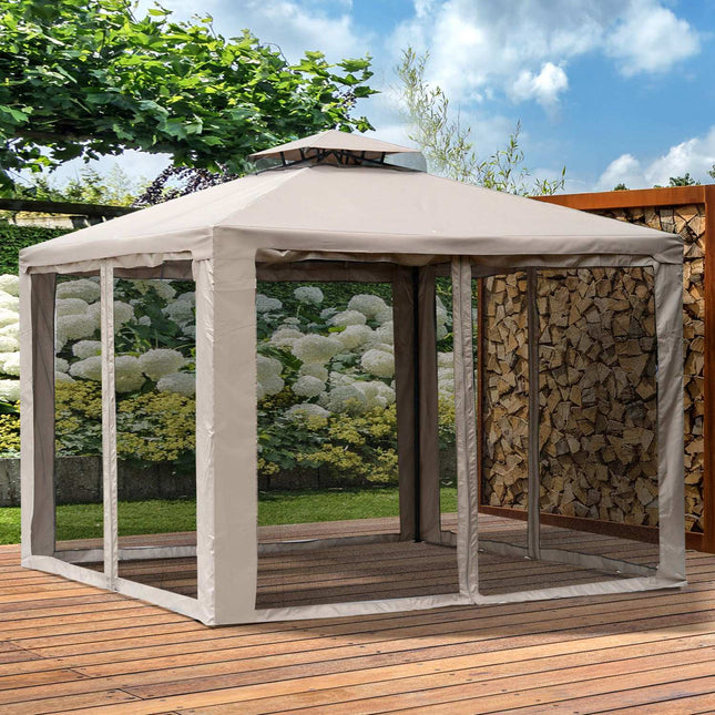 Sodo pavėsinė 3x3x2,6 m, sodo palapinė su 4 šoninėmis sienomis, atspari oro sąlygoms, metalinė, poliesteris, pilka